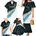 New Zealand Silver Fern Rugby Custom Family Matching Mermaid Dress and Hawaiian Shirt Go All Black Turquoise Maori Paua Shell - Aussie Hoodie