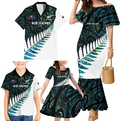 New Zealand Silver Fern Rugby Custom Family Matching Mermaid Dress and Hawaiian Shirt Go All Black Turquoise Maori Paua Shell - Aussie Hoodie