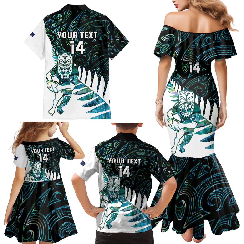 New Zealand Silver Fern Rugby Custom Family Matching Mermaid Dress and Hawaiian Shirt Go All Black Turquoise Maori Paua Shell - Aussie Hoodie