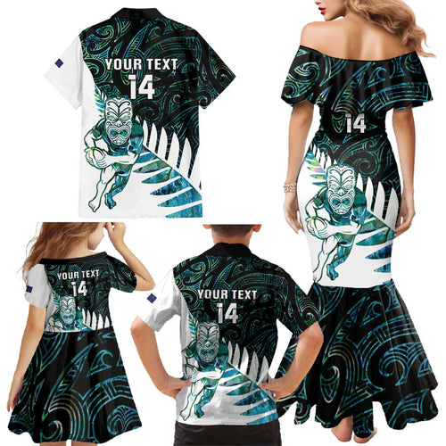 New Zealand Silver Fern Rugby Custom Family Matching Mermaid Dress and Hawaiian Shirt Go All Black Turquoise Maori Paua Shell - Aussie Hoodie