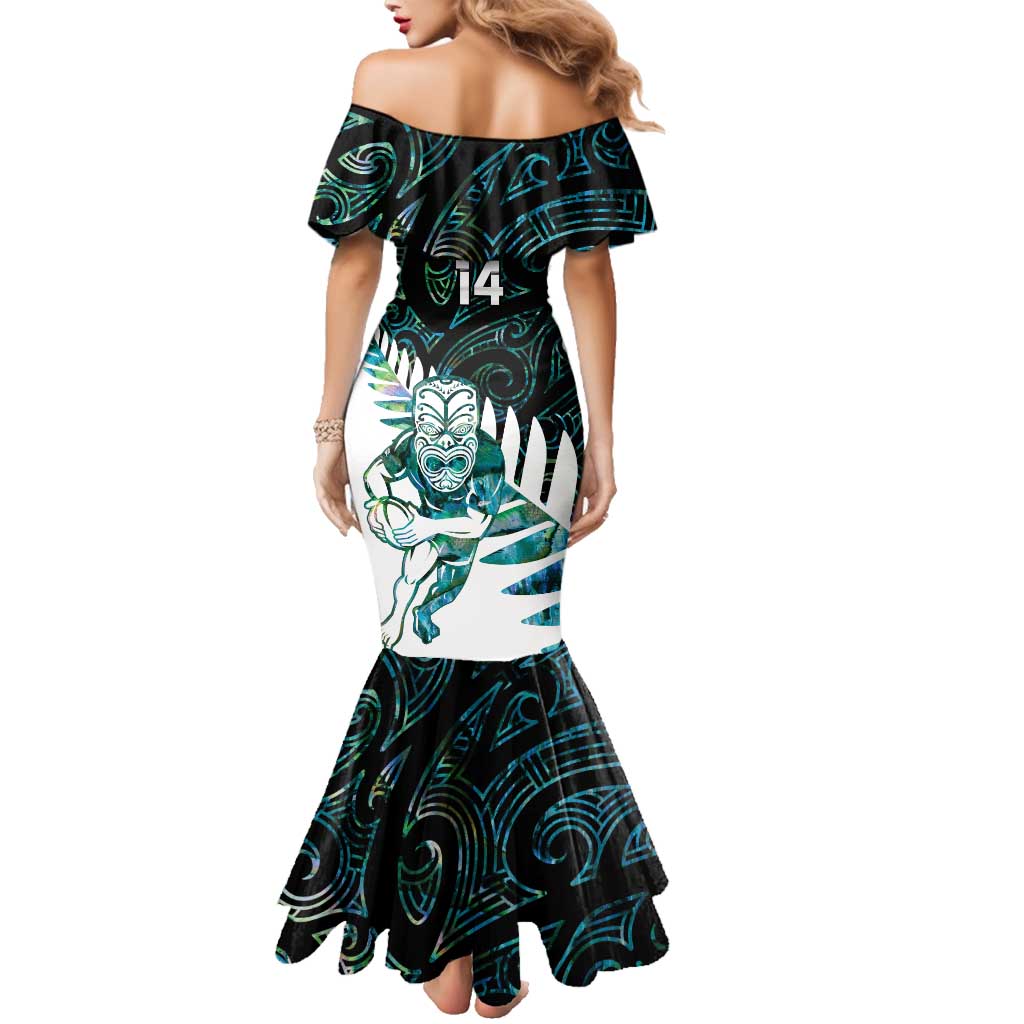 New Zealand Silver Fern Rugby Custom Family Matching Mermaid Dress and Hawaiian Shirt Go All Black Turquoise Maori Paua Shell - Aussie Hoodie