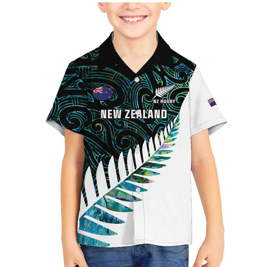 New Zealand Silver Fern Rugby Custom Family Matching Mermaid Dress and Hawaiian Shirt Go All Black Turquoise Maori Paua Shell - Aussie Hoodie