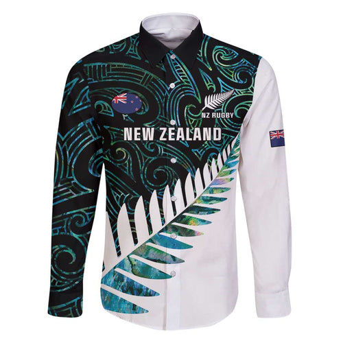 New Zealand Silver Fern Rugby Custom Family Matching Off Shoulder Maxi Dress and Hawaiian Shirt Go All Black Turquoise Maori Paua Shell - Aussie Hoodie