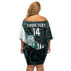 New Zealand Silver Fern Rugby Custom Family Matching Off Shoulder Short Dress and Hawaiian Shirt Go All Black Turquoise Maori Paua Shell - Aussie Hoodie