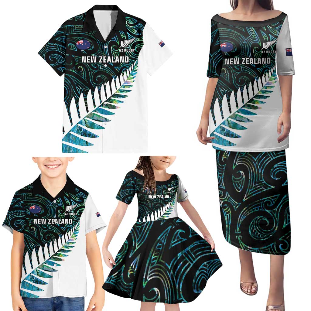 New Zealand Silver Fern Rugby Custom Family Matching Puletasi and Hawaiian Shirt Go All Black Turquoise Maori Paua Shell - Aussie Hoodie