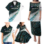 New Zealand Silver Fern Rugby Custom Family Matching Puletasi and Hawaiian Shirt Go All Black Turquoise Maori Paua Shell - Aussie Hoodie