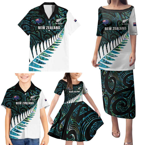 New Zealand Silver Fern Rugby Custom Family Matching Puletasi and Hawaiian Shirt Go All Black Turquoise Maori Paua Shell - Aussie Hoodie