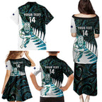 New Zealand Silver Fern Rugby Custom Family Matching Puletasi and Hawaiian Shirt Go All Black Turquoise Maori Paua Shell - Aussie Hoodie