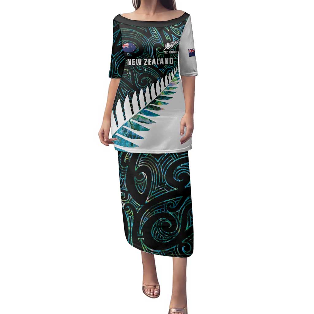 New Zealand Silver Fern Rugby Custom Family Matching Puletasi and Hawaiian Shirt Go All Black Turquoise Maori Paua Shell - Aussie Hoodie