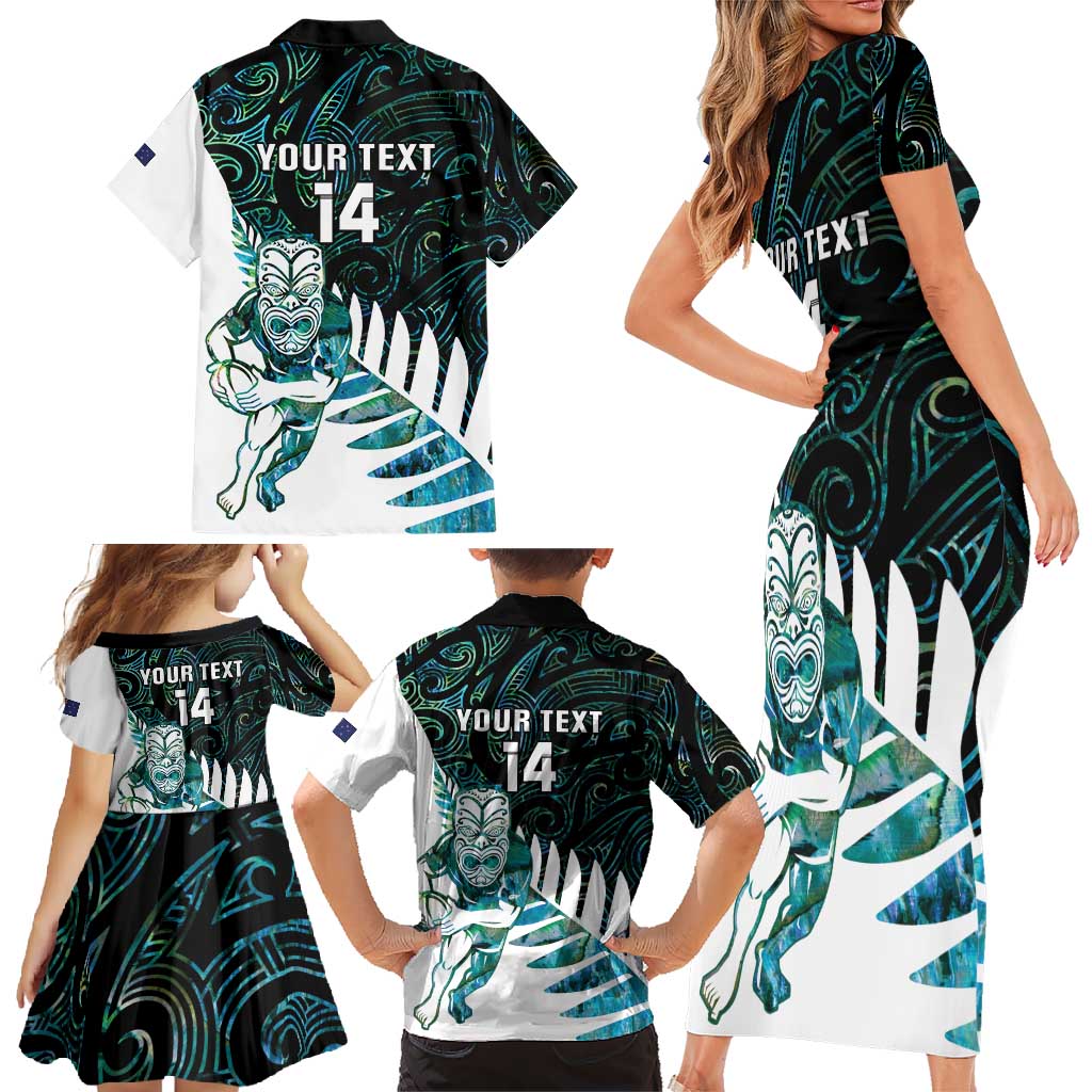 New Zealand Silver Fern Rugby Custom Family Matching Short Sleeve Bodycon Dress and Hawaiian Shirt Go All Black Turquoise Maori Paua Shell - Aussie Hoodie