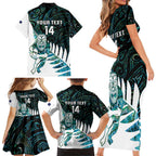 New Zealand Silver Fern Rugby Custom Family Matching Short Sleeve Bodycon Dress and Hawaiian Shirt Go All Black Turquoise Maori Paua Shell - Aussie Hoodie