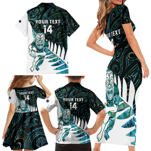 New Zealand Silver Fern Rugby Custom Family Matching Short Sleeve Bodycon Dress and Hawaiian Shirt Go All Black Turquoise Maori Paua Shell - Aussie Hoodie