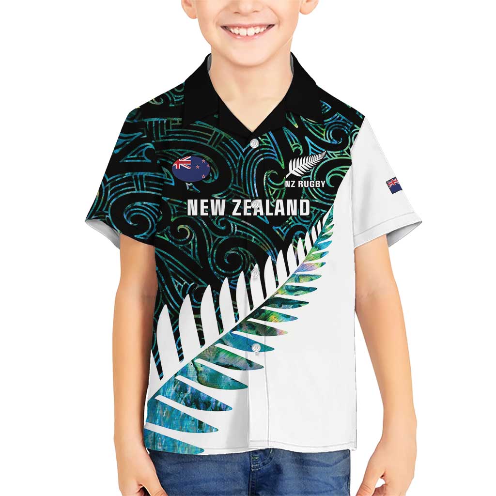 New Zealand Silver Fern Rugby Custom Family Matching Short Sleeve Bodycon Dress and Hawaiian Shirt Go All Black Turquoise Maori Paua Shell - Aussie Hoodie
