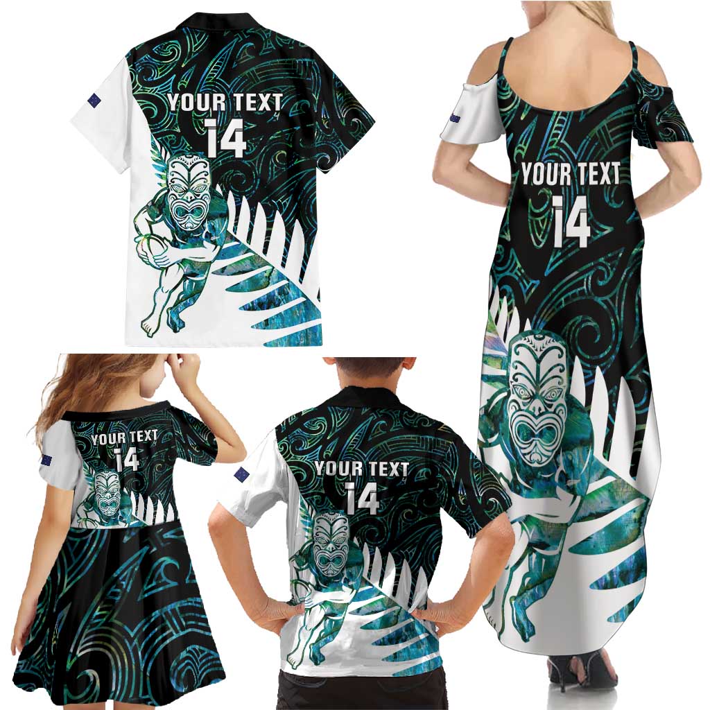 New Zealand Silver Fern Rugby Custom Family Matching Summer Maxi Dress and Hawaiian Shirt Go All Black Turquoise Maori Paua Shell - Aussie Hoodie