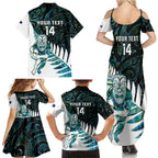 New Zealand Silver Fern Rugby Custom Family Matching Summer Maxi Dress and Hawaiian Shirt Go All Black Turquoise Maori Paua Shell - Aussie Hoodie