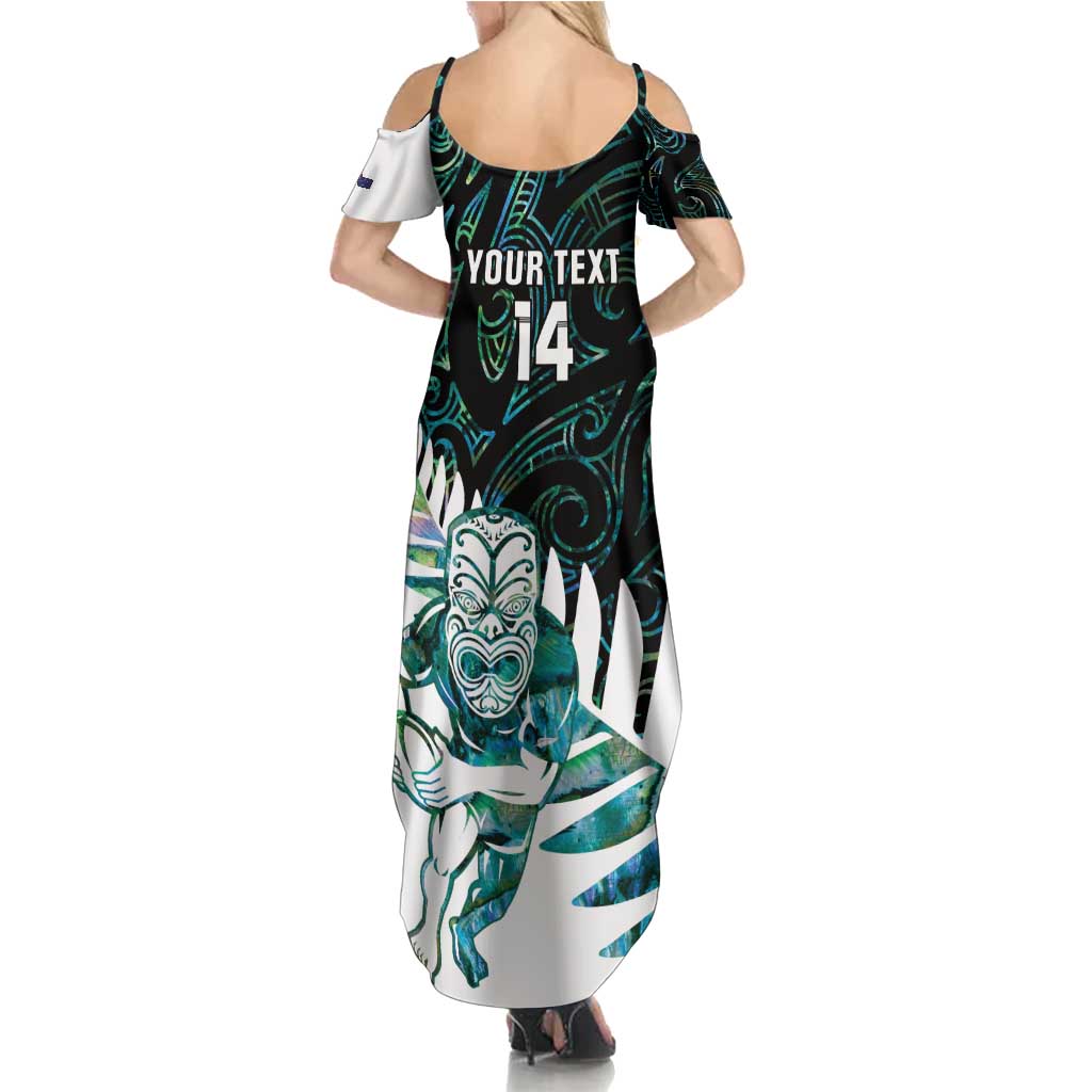New Zealand Silver Fern Rugby Custom Family Matching Summer Maxi Dress and Hawaiian Shirt Go All Black Turquoise Maori Paua Shell - Aussie Hoodie