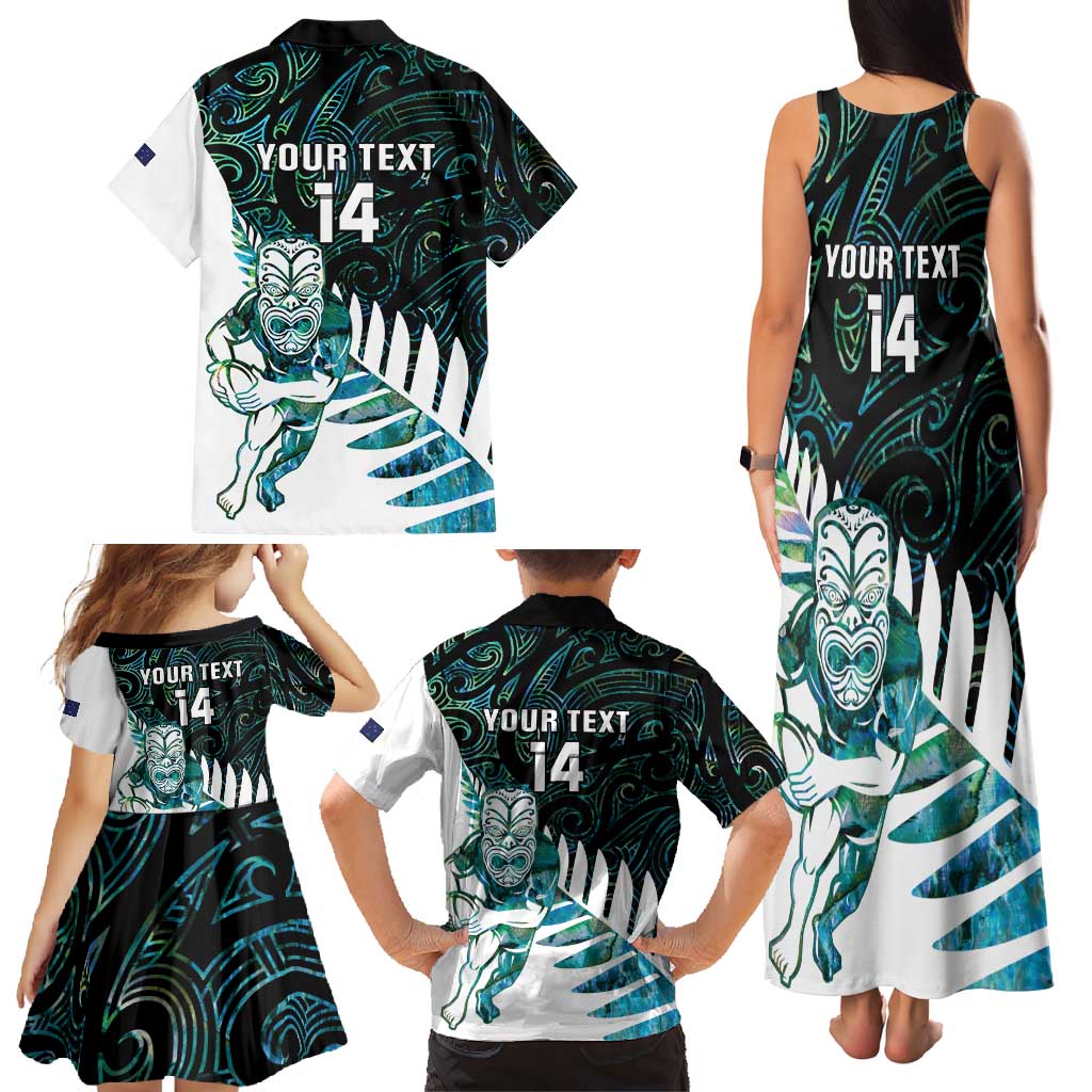 New Zealand Silver Fern Rugby Custom Family Matching Tank Maxi Dress and Hawaiian Shirt Go All Black Turquoise Maori Paua Shell - Aussie Hoodie