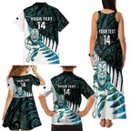 New Zealand Silver Fern Rugby Custom Family Matching Tank Maxi Dress and Hawaiian Shirt Go All Black Turquoise Maori Paua Shell - Aussie Hoodie