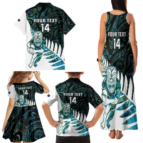 New Zealand Silver Fern Rugby Custom Family Matching Tank Maxi Dress and Hawaiian Shirt Go All Black Turquoise Maori Paua Shell - Aussie Hoodie