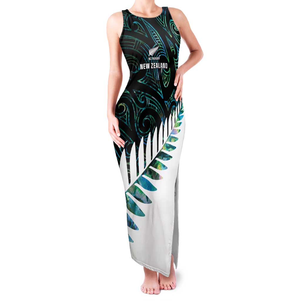 New Zealand Silver Fern Rugby Custom Family Matching Tank Maxi Dress and Hawaiian Shirt Go All Black Turquoise Maori Paua Shell - Aussie Hoodie