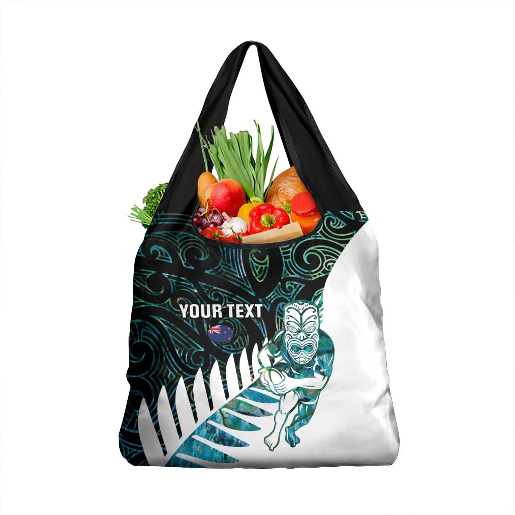 New Zealand Silver Fern Rugby Custom Grocery Bag Go All Black Turquoise Maori Paua Shell - Aussie Hoodie