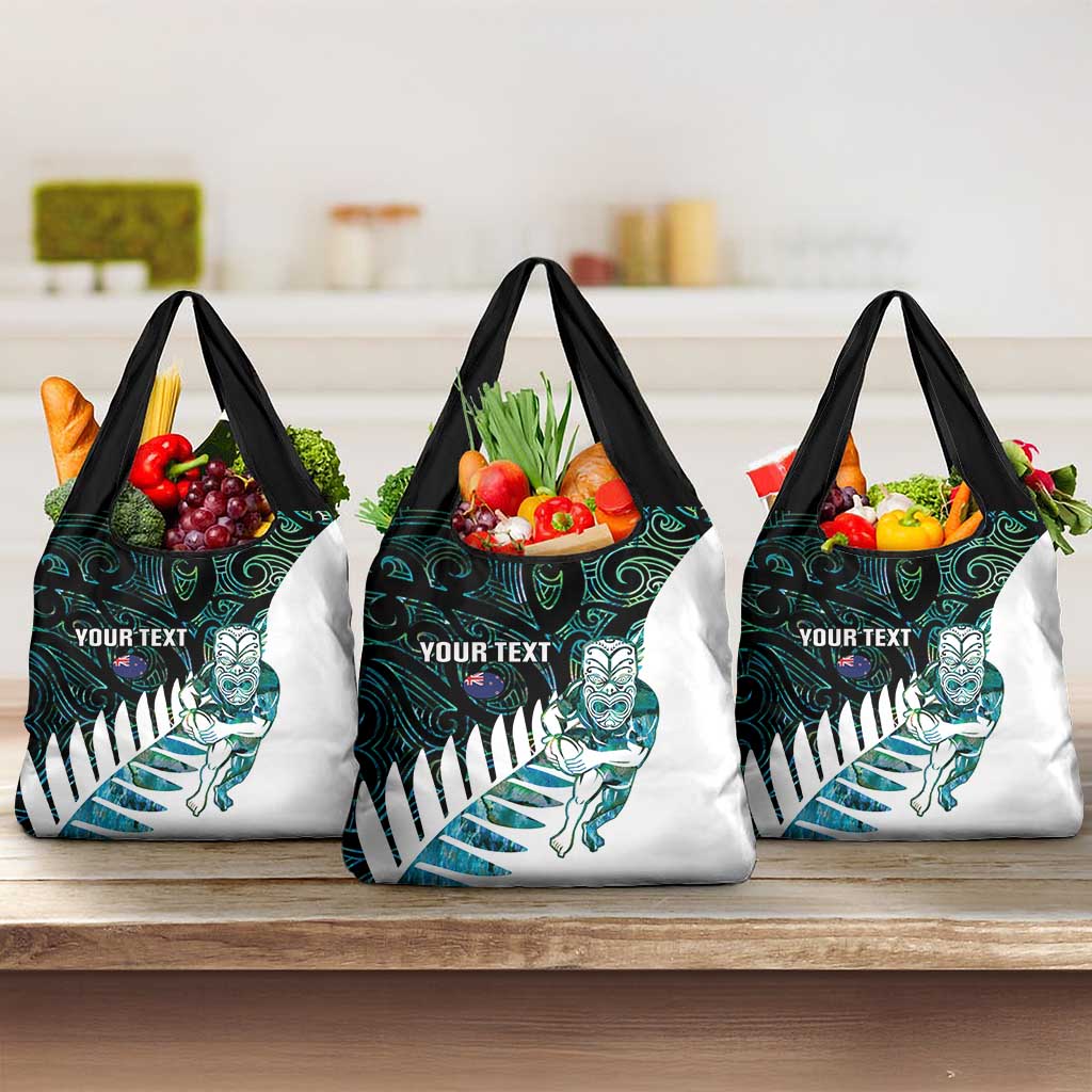 New Zealand Silver Fern Rugby Custom Grocery Bag Go All Black Turquoise Maori Paua Shell - Aussie Hoodie