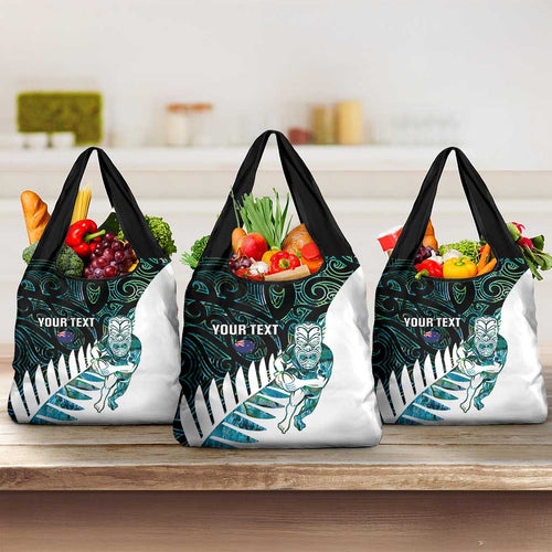 New Zealand Silver Fern Rugby Custom Grocery Bag Go All Black Turquoise Maori Paua Shell - Aussie Hoodie