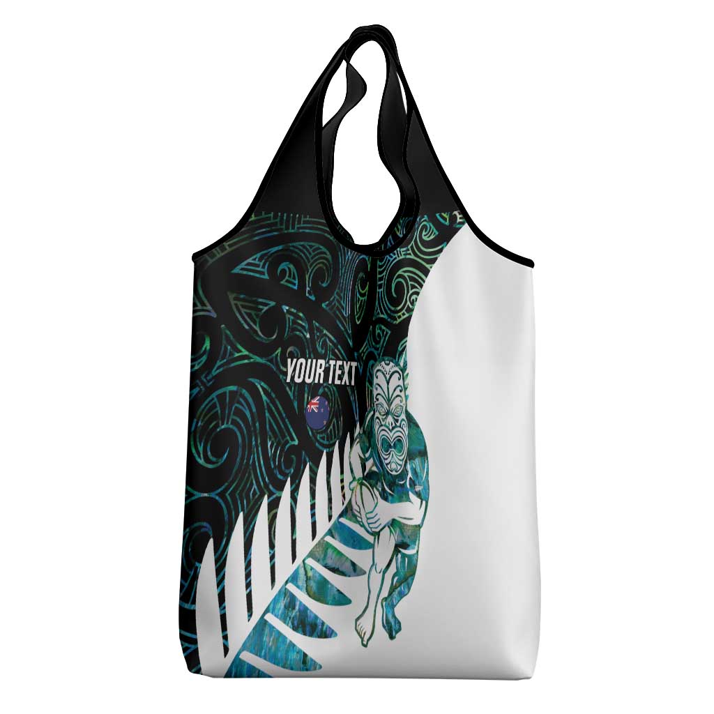 New Zealand Silver Fern Rugby Custom Grocery Bag Go All Black Turquoise Maori Paua Shell - Aussie Hoodie