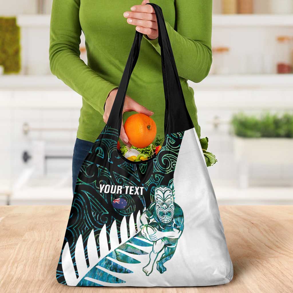 New Zealand Silver Fern Rugby Custom Grocery Bag Go All Black Turquoise Maori Paua Shell - Aussie Hoodie