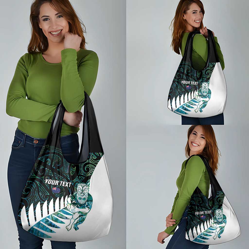 New Zealand Silver Fern Rugby Custom Grocery Bag Go All Black Turquoise Maori Paua Shell - Aussie Hoodie