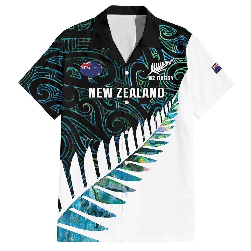 New Zealand Silver Fern Rugby Custom Hawaiian Shirt Go All Black Turquoise Maori Paua Shell - Aussie Hoodie