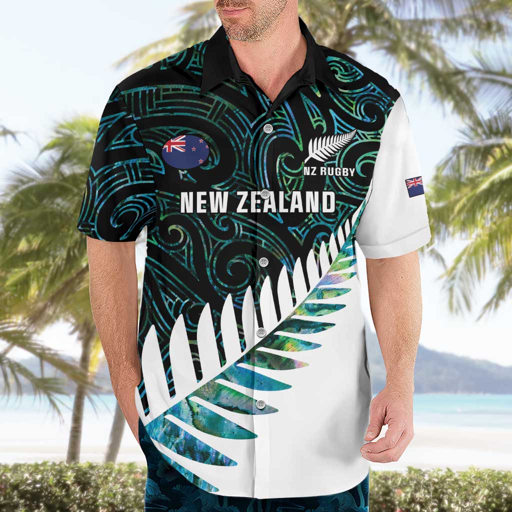 New Zealand Silver Fern Rugby Custom Hawaiian Shirt Go All Black Turquoise Maori Paua Shell - Aussie Hoodie