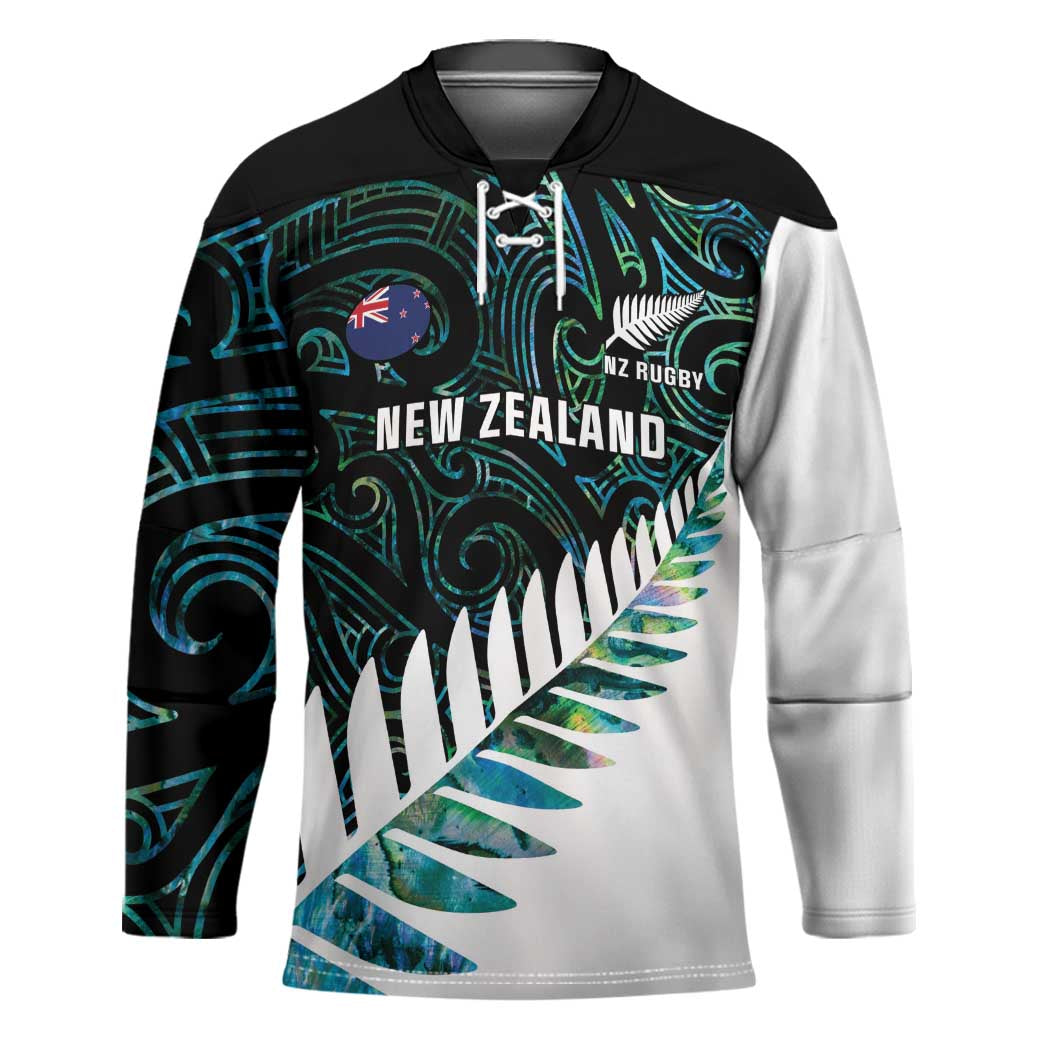 New Zealand Silver Fern Rugby Custom Hockey Jersey Go All Black Turquoise Maori Paua Shell - Aussie Hoodie
