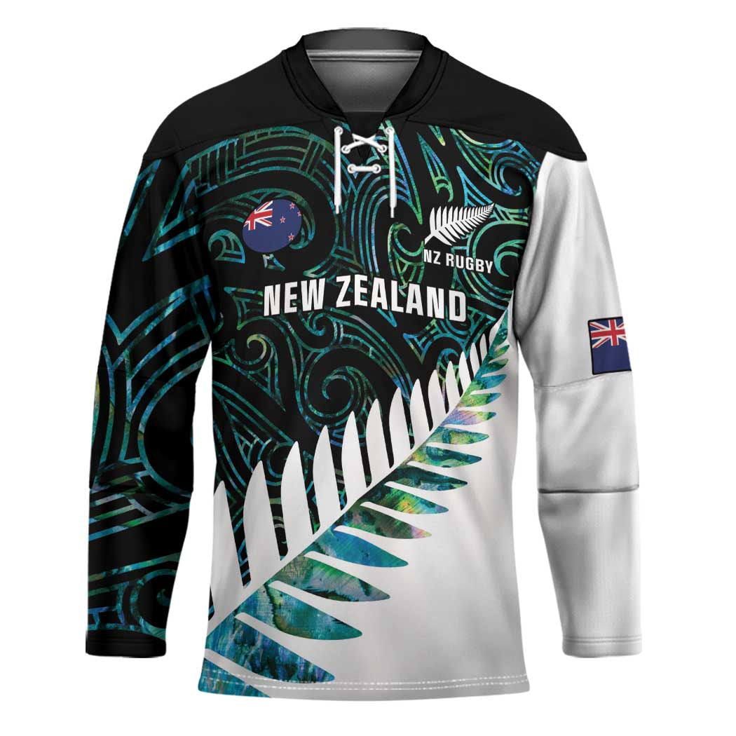 New Zealand Silver Fern Rugby Custom Hockey Jersey Go All Black Turquoise Maori Paua Shell - Aussie Hoodie
