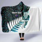 New Zealand Silver Fern Rugby Custom Hooded Blanket Go All Black Turquoise Maori Paua Shell - Aussie Hoodie