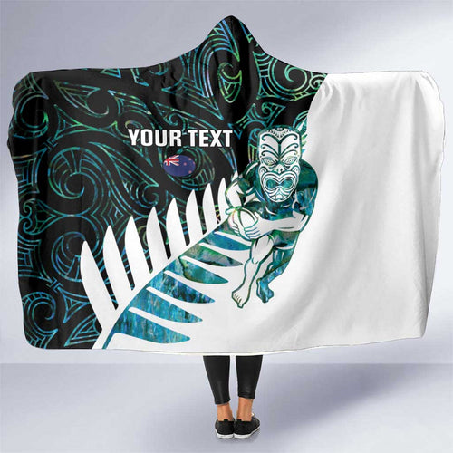 New Zealand Silver Fern Rugby Custom Hooded Blanket Go All Black Turquoise Maori Paua Shell - Aussie Hoodie