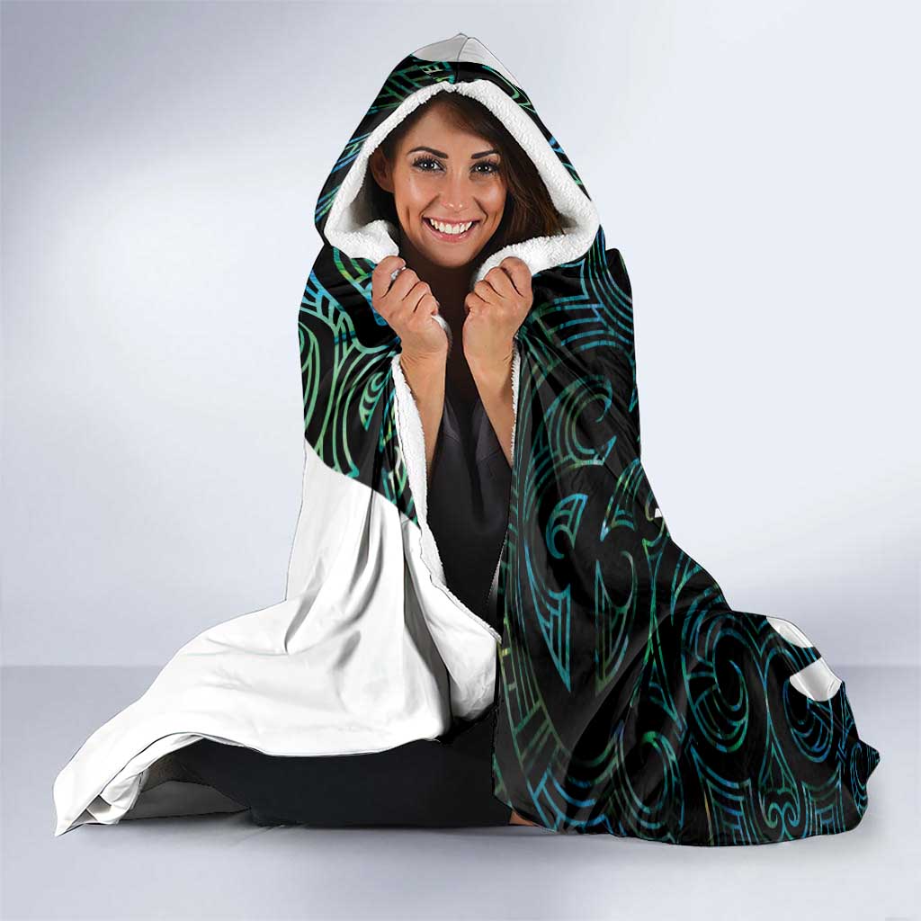 New Zealand Silver Fern Rugby Custom Hooded Blanket Go All Black Turquoise Maori Paua Shell - Aussie Hoodie