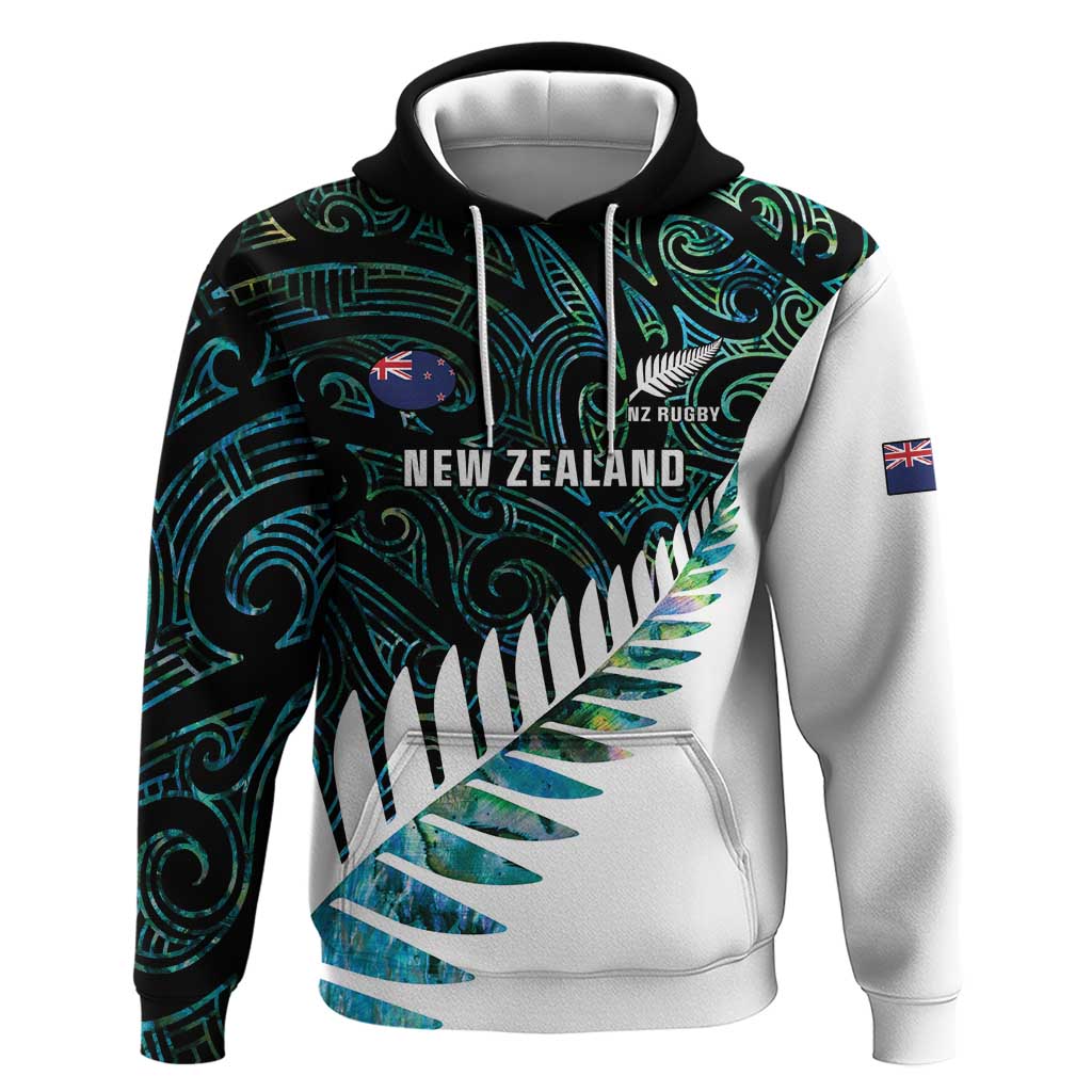 New Zealand Silver Fern Rugby Custom Hoodie Go All Black Turquoise Maori Paua Shell - Aussie Hoodie