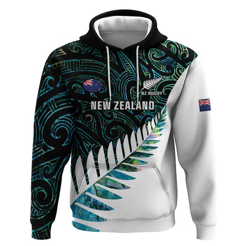 New Zealand Silver Fern Rugby Custom Hoodie Go All Black Turquoise Maori Paua Shell - Aussie Hoodie