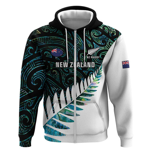 New Zealand Silver Fern Rugby Custom Hoodie Go All Black Turquoise Maori Paua Shell - Aussie Hoodie