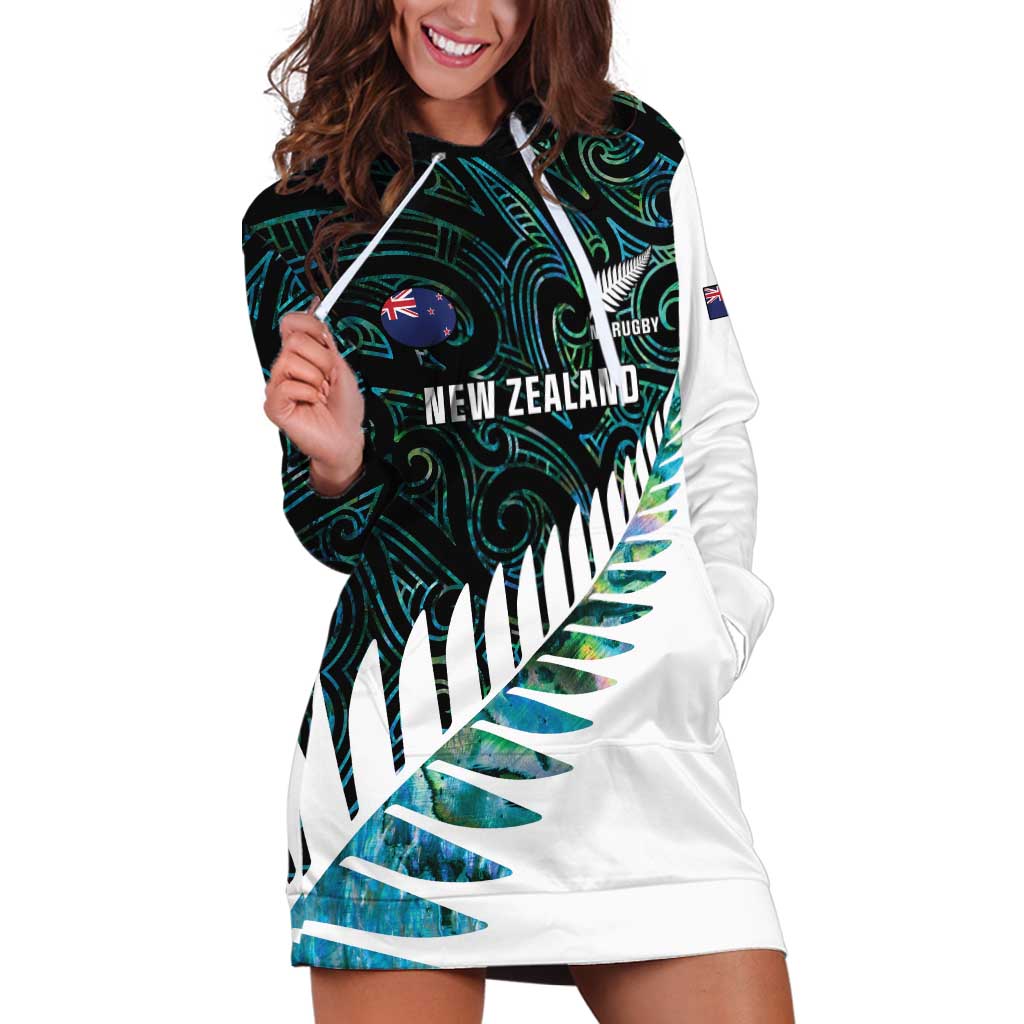 New Zealand Silver Fern Rugby Custom Hoodie Dress Go All Black Turquoise Maori Paua Shell - Aussie Hoodie