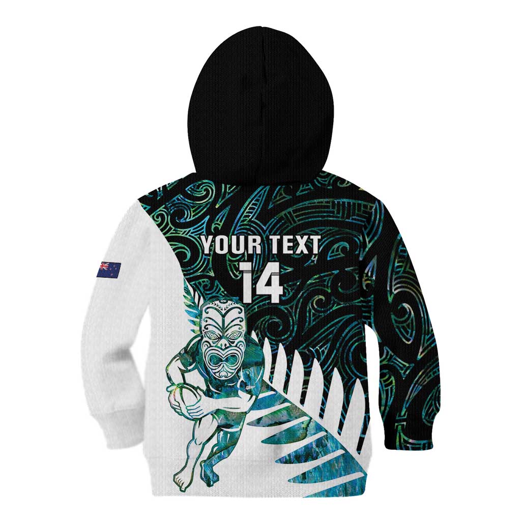 New Zealand Silver Fern Rugby Custom Kid Hoodie Go All Black Turquoise Maori Paua Shell - Aussie Hoodie
