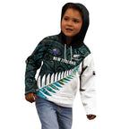 New Zealand Silver Fern Rugby Custom Kid Hoodie Go All Black Turquoise Maori Paua Shell - Aussie Hoodie