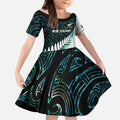 New Zealand Silver Fern Rugby Custom Kid Short Sleeve Dress Go All Black Turquoise Maori Paua Shell - Aussie Hoodie