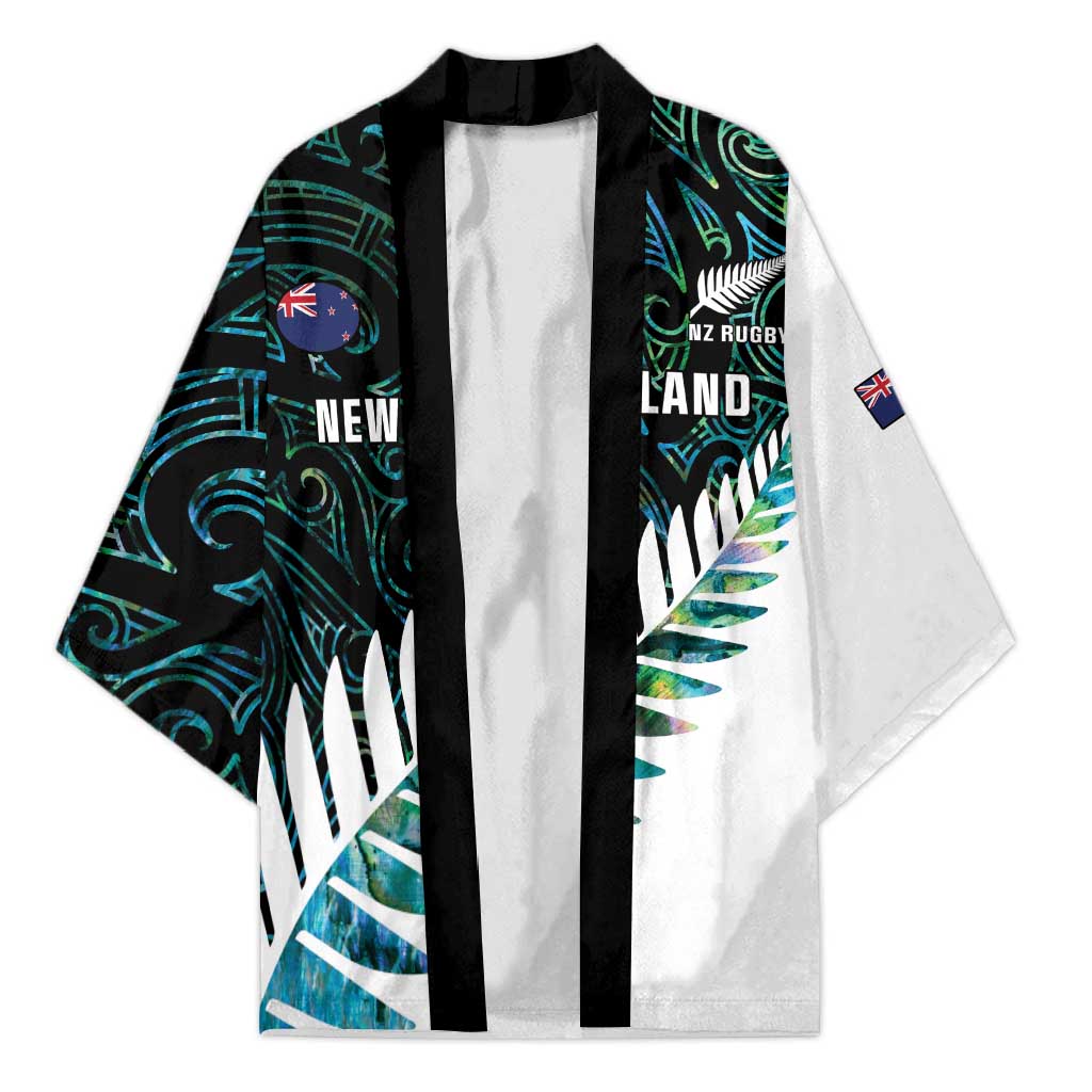 New Zealand Silver Fern Rugby Custom Kimono Go All Black Turquoise Maori Paua Shell - Aussie Hoodie