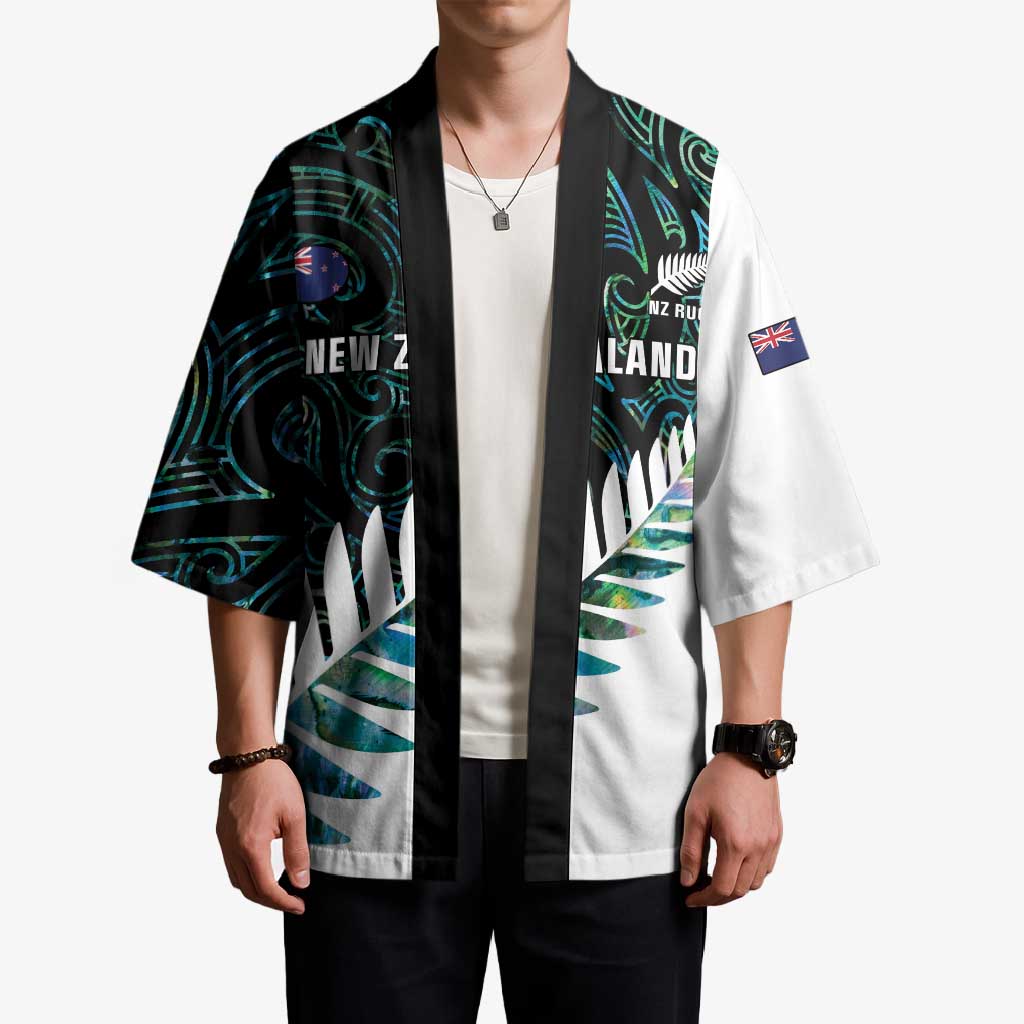 New Zealand Silver Fern Rugby Custom Kimono Go All Black Turquoise Maori Paua Shell - Aussie Hoodie