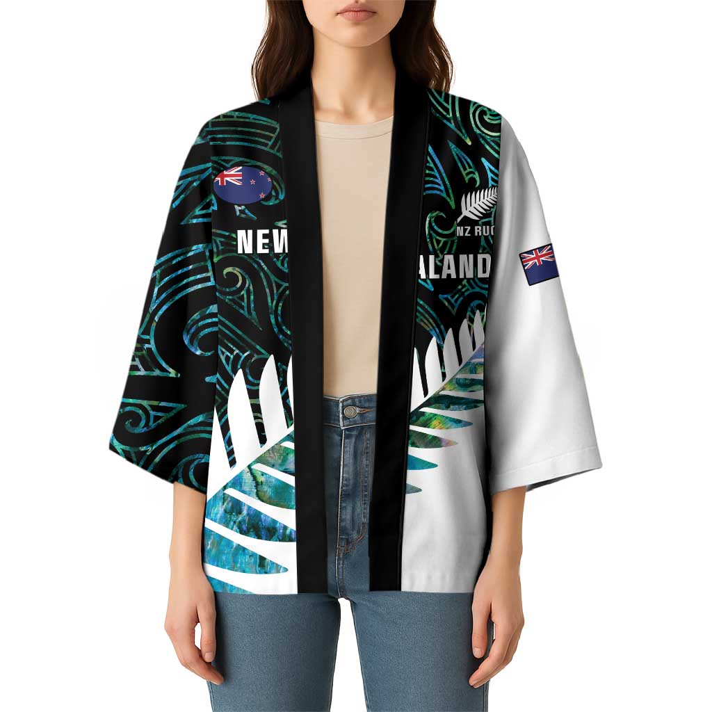 New Zealand Silver Fern Rugby Custom Kimono Go All Black Turquoise Maori Paua Shell - Aussie Hoodie