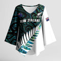 New Zealand Silver Fern Rugby Custom Kimono Sleeve Blouse Go All Black Turquoise Maori Paua Shell - Aussie Hoodie