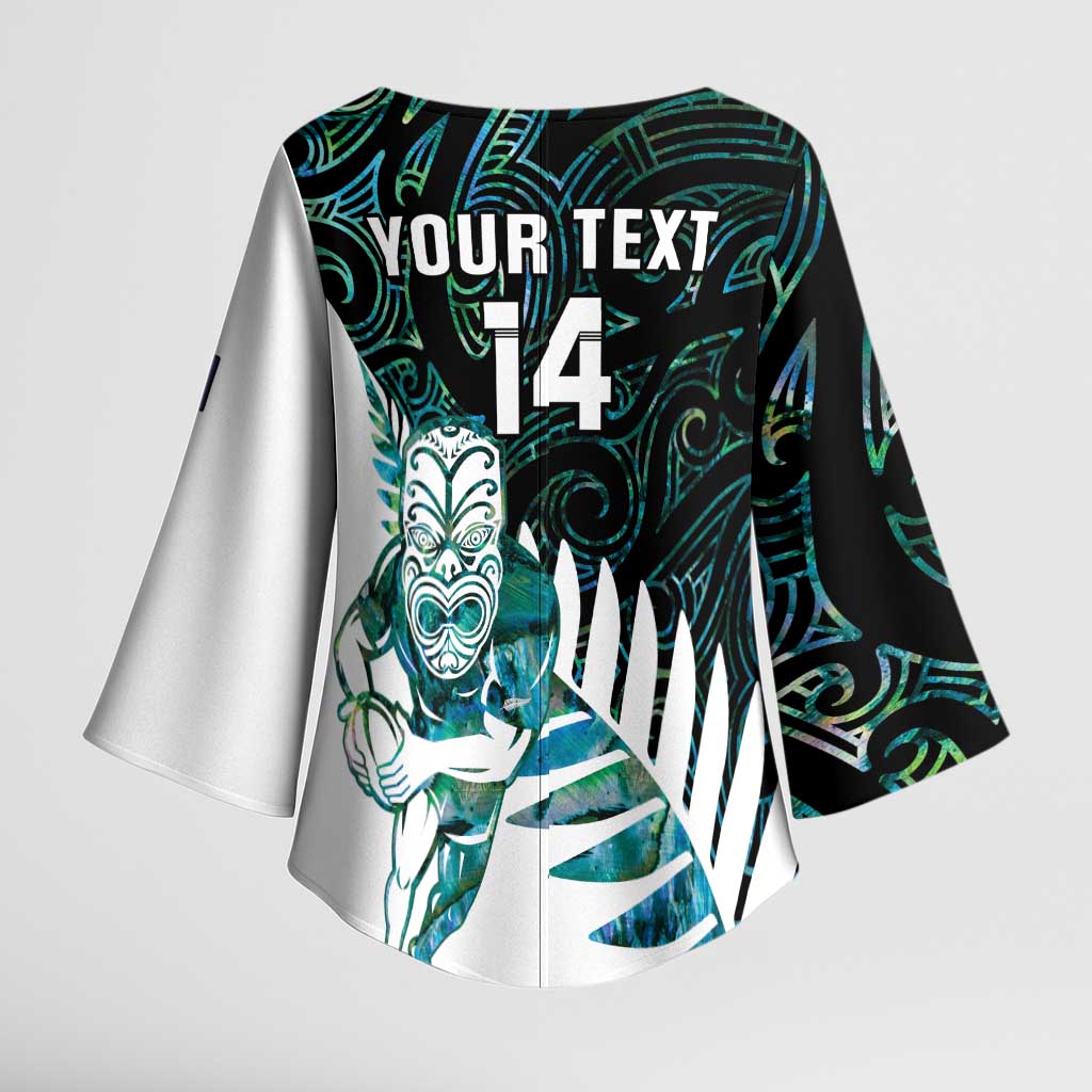 New Zealand Silver Fern Rugby Custom Kimono Sleeve Blouse Go All Black Turquoise Maori Paua Shell - Aussie Hoodie