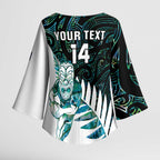 New Zealand Silver Fern Rugby Custom Kimono Sleeve Blouse Go All Black Turquoise Maori Paua Shell - Aussie Hoodie